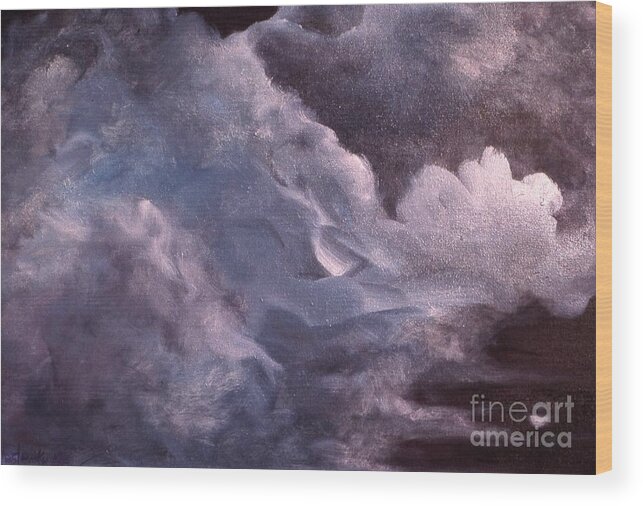 Evening Wood Print featuring the painting Evening Clouds by Myra Maslowsky