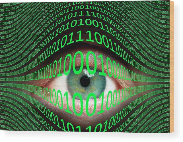 Eye Wood Print featuring the photograph Eye And Binary Code by Victor De Schwanberg