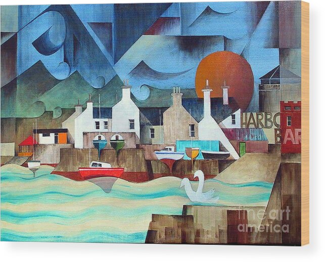 Val Byrne Wood Print featuring the painting Harbour Bar Bray wicklow by Val Byrne