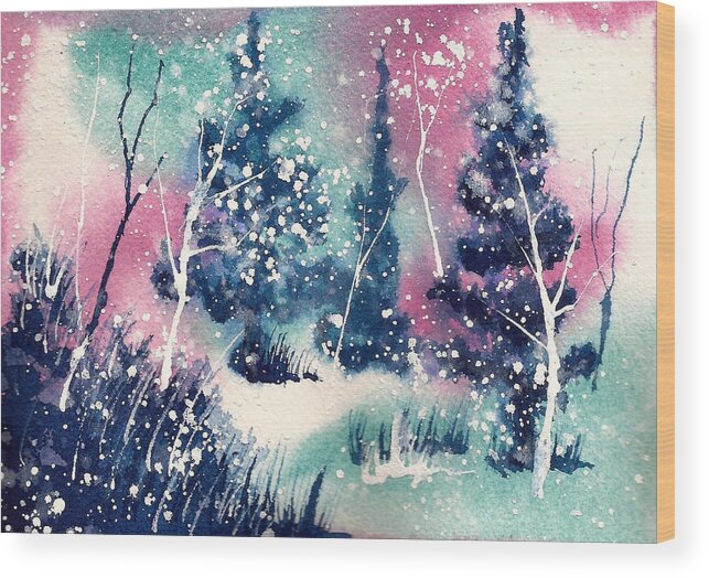 Solstice Wood Print featuring the painting Holiday Card 7 #1 by Nelson Ruger