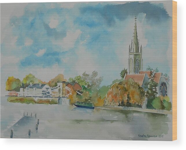 Marlow Wood Print featuring the painting Marlow on Thames by Geeta Yerra