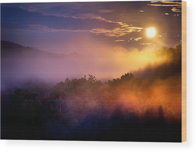 2011 Wood Print featuring the photograph Moon setting in Mist #1 by Robert Charity