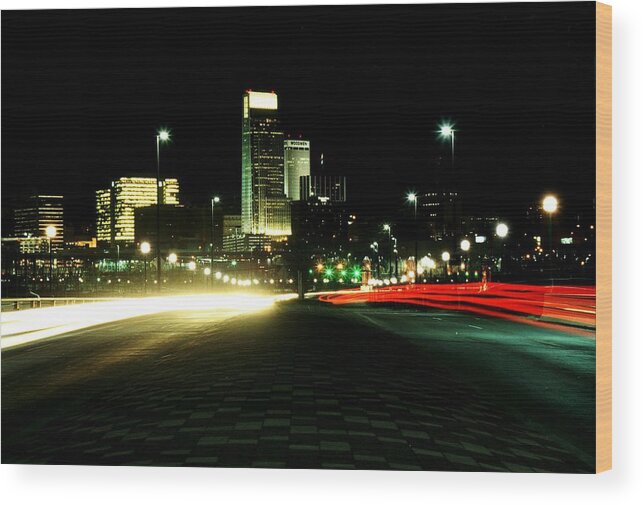 Omaha Wood Print featuring the photograph Omaha skyline at night #1 by Jetson Nguyen