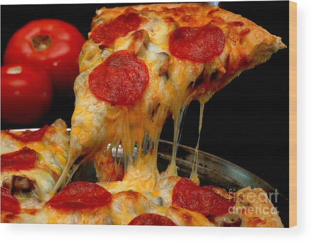 Pizza Wood Print featuring the photograph Pepperoni Pizza Slice #1 by Danny Hooks
