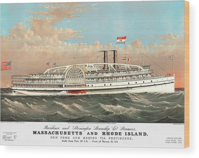 Steamship Massachusetts Wood Print featuring the drawing Steamship Massachusetts by Nautical Chartworks