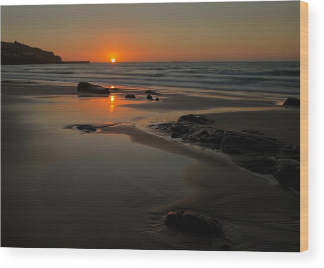 Sennen Cove Cornwall Wood Print featuring the photograph Sunset at Sennen #1 by Pete Hemington