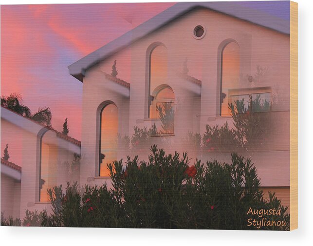 Augusta Stylianou Wood Print featuring the digital art Sunset on Houses #2 by Augusta Stylianou