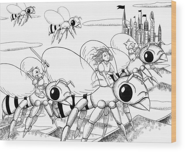 Bee Wood Print featuring the drawing Tammy in Polynesia #1 by Reynold Jay