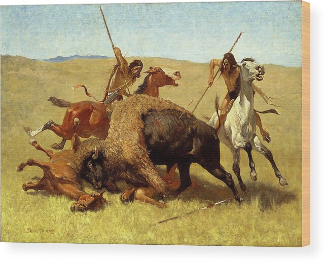 The Buffalo Hunt Wood Print featuring the photograph The Buffalo Hunt #5 by Frederic Remington