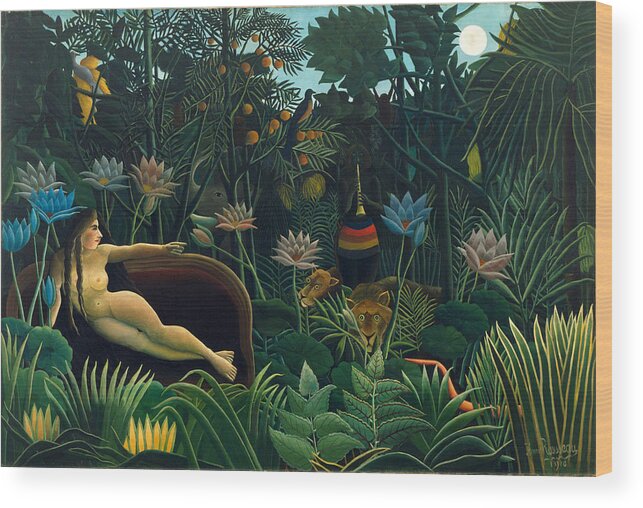 Henri Rousseau Wood Print featuring the painting The Dream #1 by Henri Rousseau