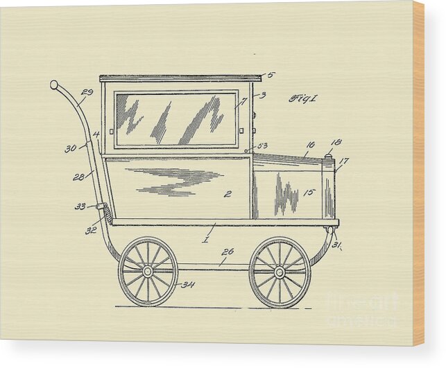 1921 Wood Print featuring the digital art 1921 Kilmer Patent Baby Carriage Crop Yellow by Lesa Fine