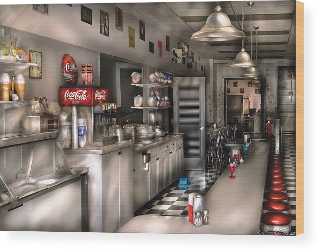 Cola Wood Print featuring the photograph 1950's - The Soda Fountain by Mike Savad