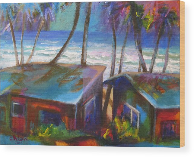 Beach Wood Print featuring the painting Beach Houses #2 by Cynthia McLean