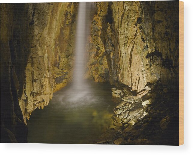 Italy Wood Print featuring the photograph Cave Waterfall, Italy #2 by Francesco Tomasinelli