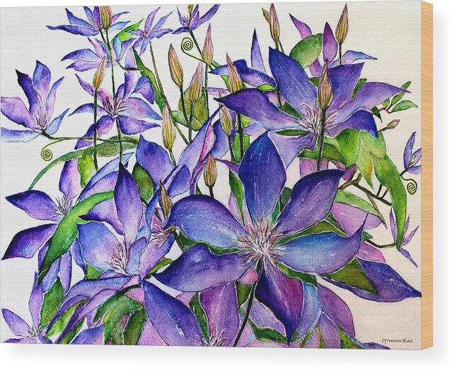 Clematis Wood Print featuring the painting Clematis Climbing Vine by Janet Immordino