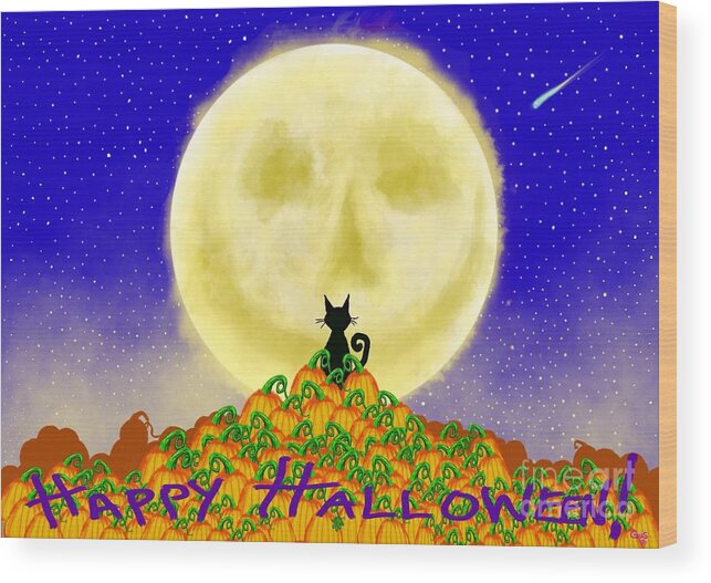 Happy Halloween Wood Print featuring the painting Happy Halloween #3 by Nick Gustafson