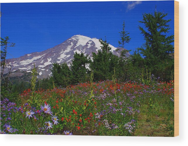 Mt. Rainier Wood Print featuring the photograph Mount Rainier by Jerry Cahill
