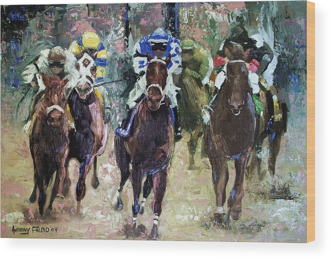 The Bets Are On Wood Print featuring the painting The Bets Are On by Anthony Falbo