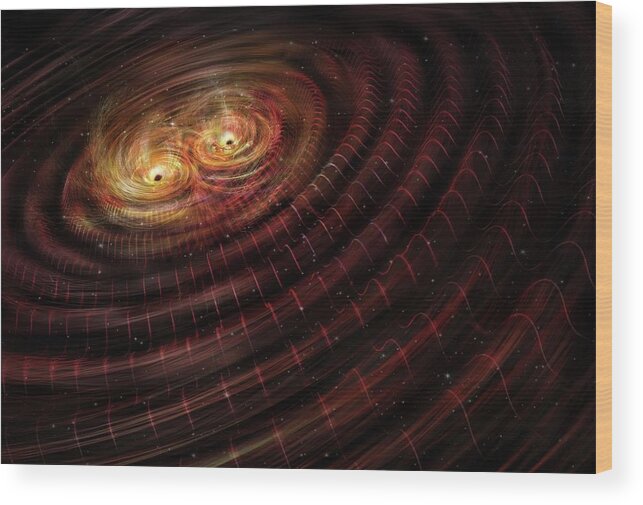 Black Hole Wood Print featuring the photograph Black Hole Merger And Gravitational Waves #3 by Nicolle R. Fuller/science Photo Library