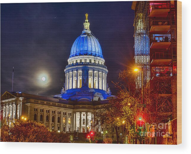 Blue Wood Print featuring the photograph Madison Capitol by Steven Ralser