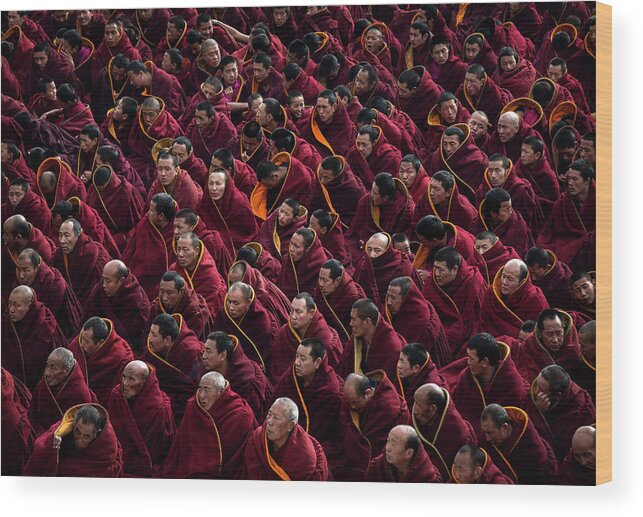 Gansu Province Wood Print featuring the photograph Tibetan Buddhists Celebrate Religion #6 by Kevin Frayer