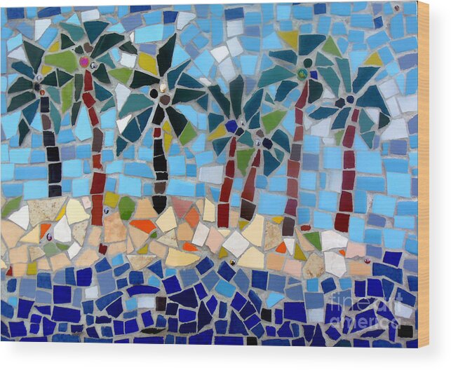  Palm Trees Mosaic Wood Print featuring the photograph 7 Palm Trees Mosaic by Lou Ann Bagnall