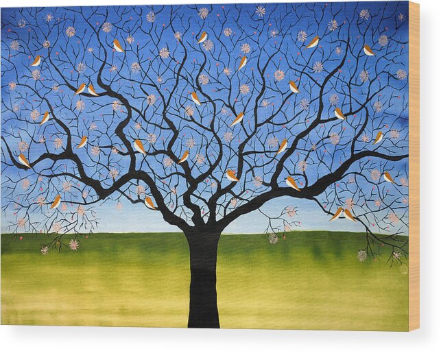 Birds Wood Print featuring the painting A beautiful day by Sumit Mehndiratta