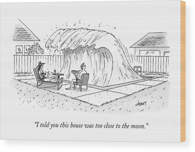 Pool Wood Print featuring the drawing A Man And Woman Lounge In Their Yard by Tom Cheney
