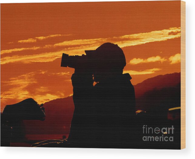 Sunset Wood Print featuring the photograph A Photographer Enjoying His Work by Kathy Baccari