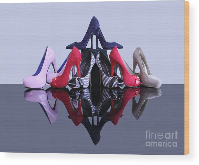 Stiletto High Heeled Shoes Wood Print featuring the photograph A Pyramid of Shoes by Terri Waters