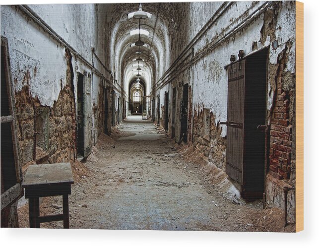Eastern State Penitentiary Wood Print featuring the photograph Abandoned Cell Block 3 by Michael Dorn