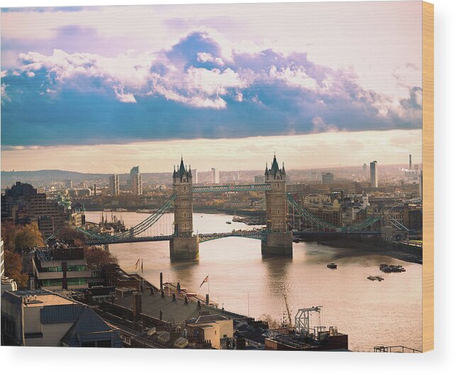 Drawbridge Wood Print featuring the photograph Aerial View Of Tower Bridge In London by Lightkey