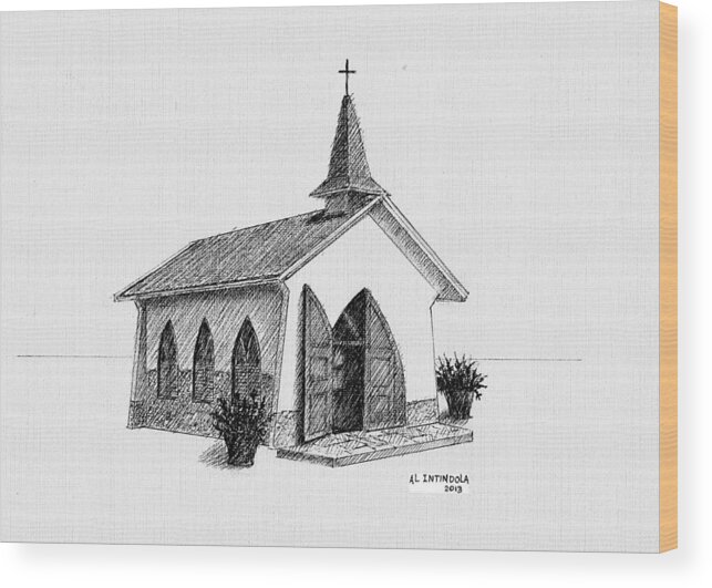 Chapel Wood Print featuring the drawing Alto Vista Chapel - Aruba by Al Intindola