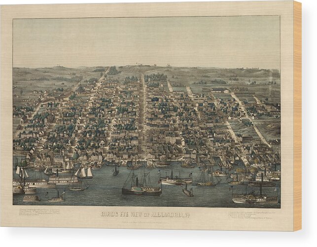 Alexandria Wood Print featuring the drawing Antique Map of Alexandria Virginia by Charles Magnus - 1863 by Blue Monocle