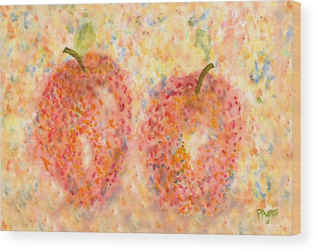 Watercolor Wood Print featuring the painting Apple Twins by Paula Ayers