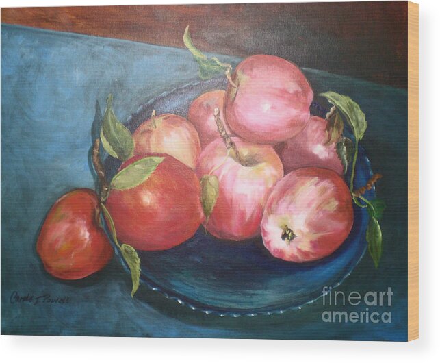 Still Life Wood Print featuring the painting Apples in a Blue Bowl by Carole Powell