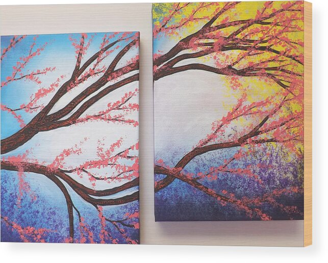 Asian Bloom Triptych Wood Print featuring the painting Asian Bloom Triptych 2 3 by Darren Robinson