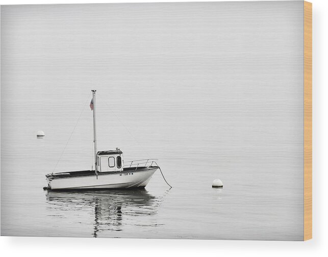 Boat Wood Print featuring the photograph At Anchor Bar Harbor Maine Black and White by Carol Leigh