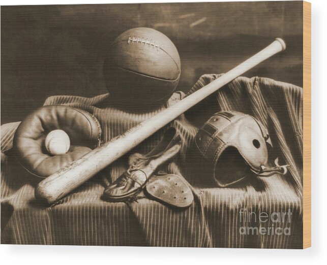 Athletic Equipment 1940 Wood Print featuring the photograph Athletic Equipment 1940 by Padre Art