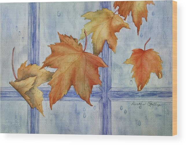 Canadian Maple Leaves Wood Print featuring the painting Autumn Rain by Heather Gallup