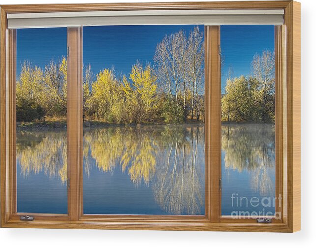 Windows Wood Print featuring the photograph Autumn Water Reflection Classic Wood Window View by James BO Insogna