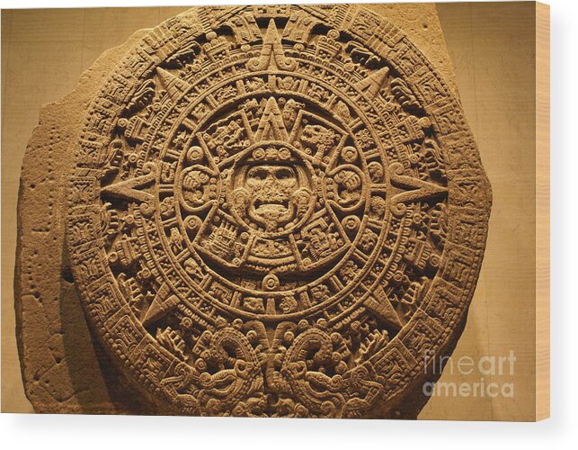 Mexico Wood Print featuring the photograph AZTEC CALENDAR Mexico by John Mitchell