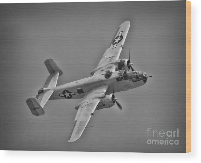 North American B-25 Mitchell Wood Print featuring the photograph B-25 Mitchell BW by Tommy Anderson