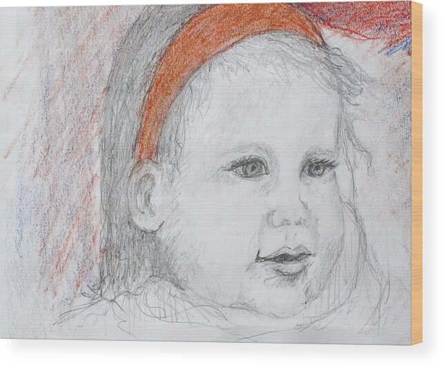 Child Portrait On White Paper In Pencil And Wood Print featuring the drawing Baby Josephine by Barbara Anna Knauf