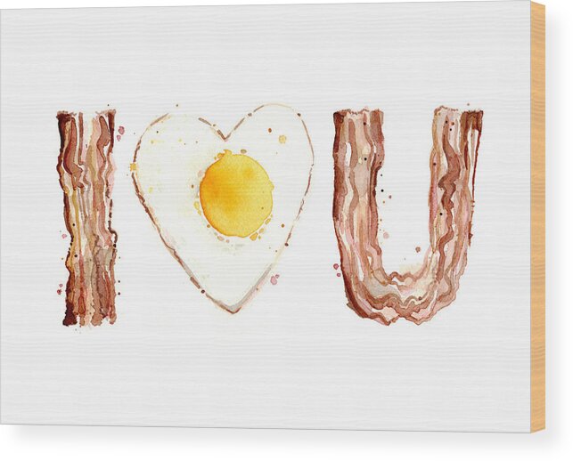 Bacon Wood Print featuring the painting Bacon and Egg LOVE by Olga Shvartsur