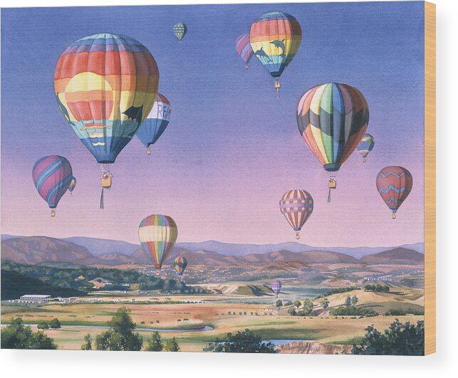 Balloons Wood Print featuring the painting Balloons over San Dieguito by Mary Helmreich