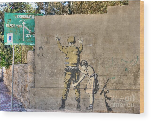 Banksy Wood Print featuring the photograph Banksy in Bethlehem 2 by David Birchall