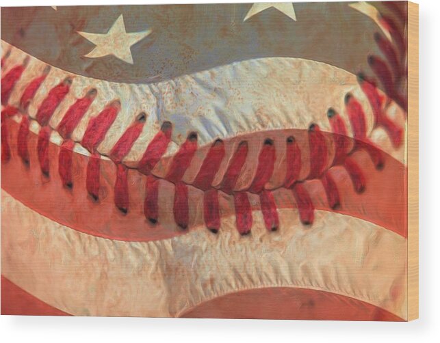 America Wood Print featuring the photograph Baseball Is Sewn Into The Fabric by Heidi Smith