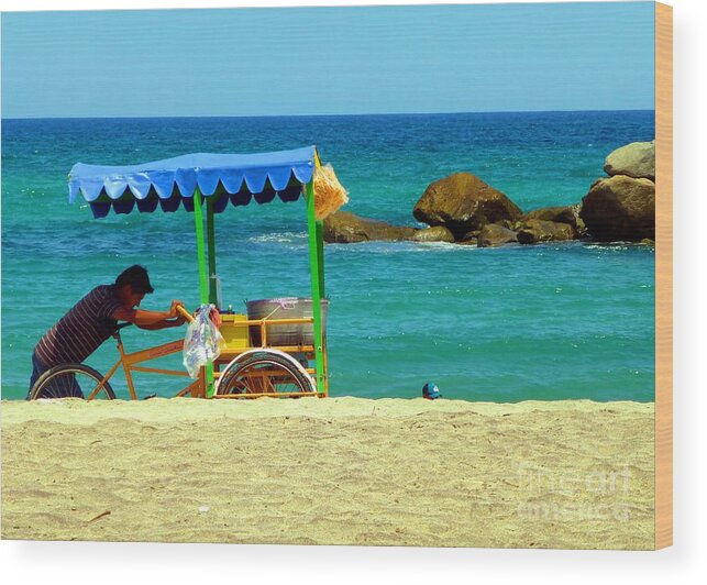 Bicicleta Wood Print featuring the photograph Beach Entrepreneur in San Jose del Cabo by Barbie Corbett-Newmin