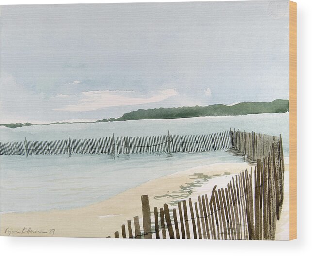 Watercolor Wood Print featuring the painting Beach Fence by Lynn Hansen